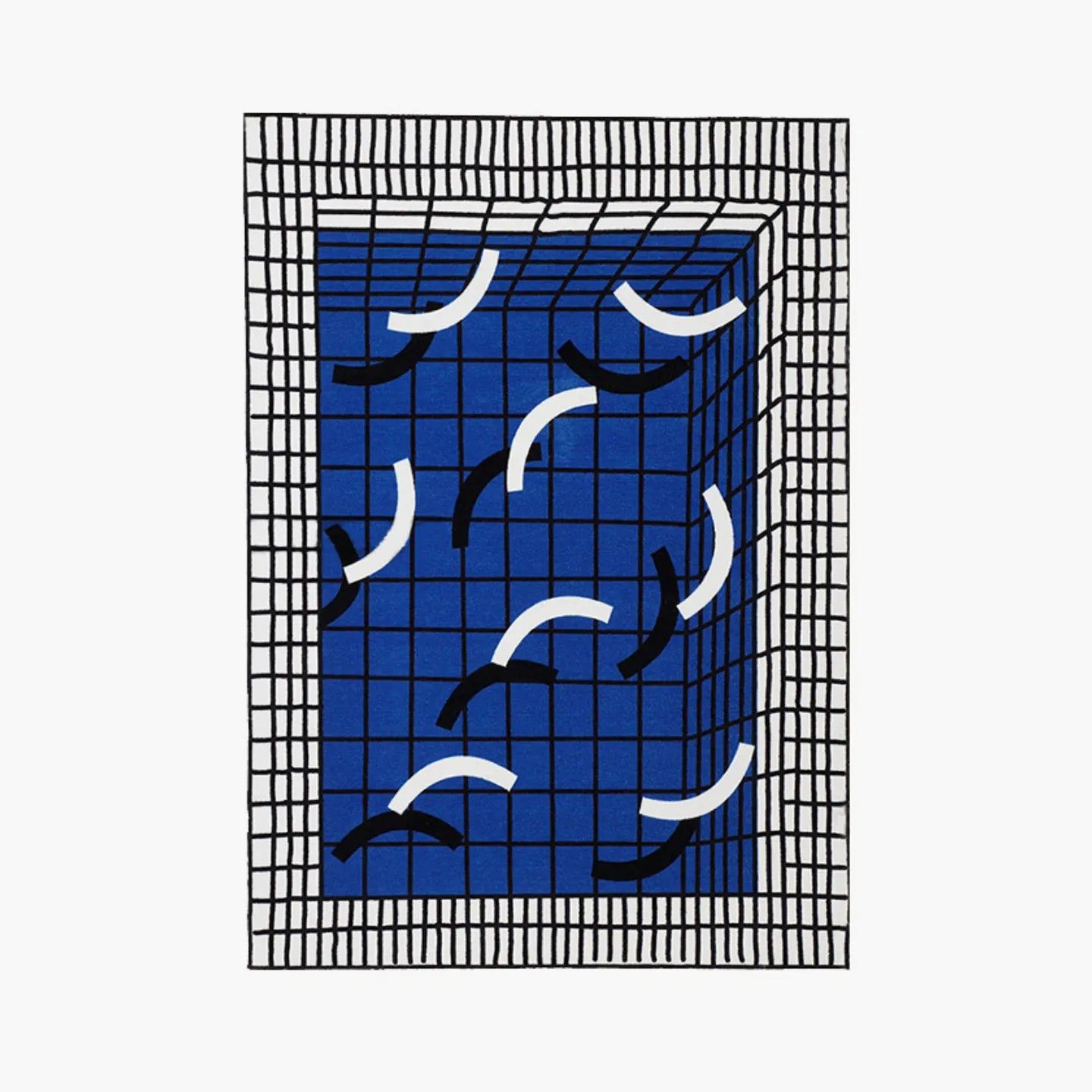 Poolside Blue White Grid Modern Graphic Rug by Housenfriends on a white background