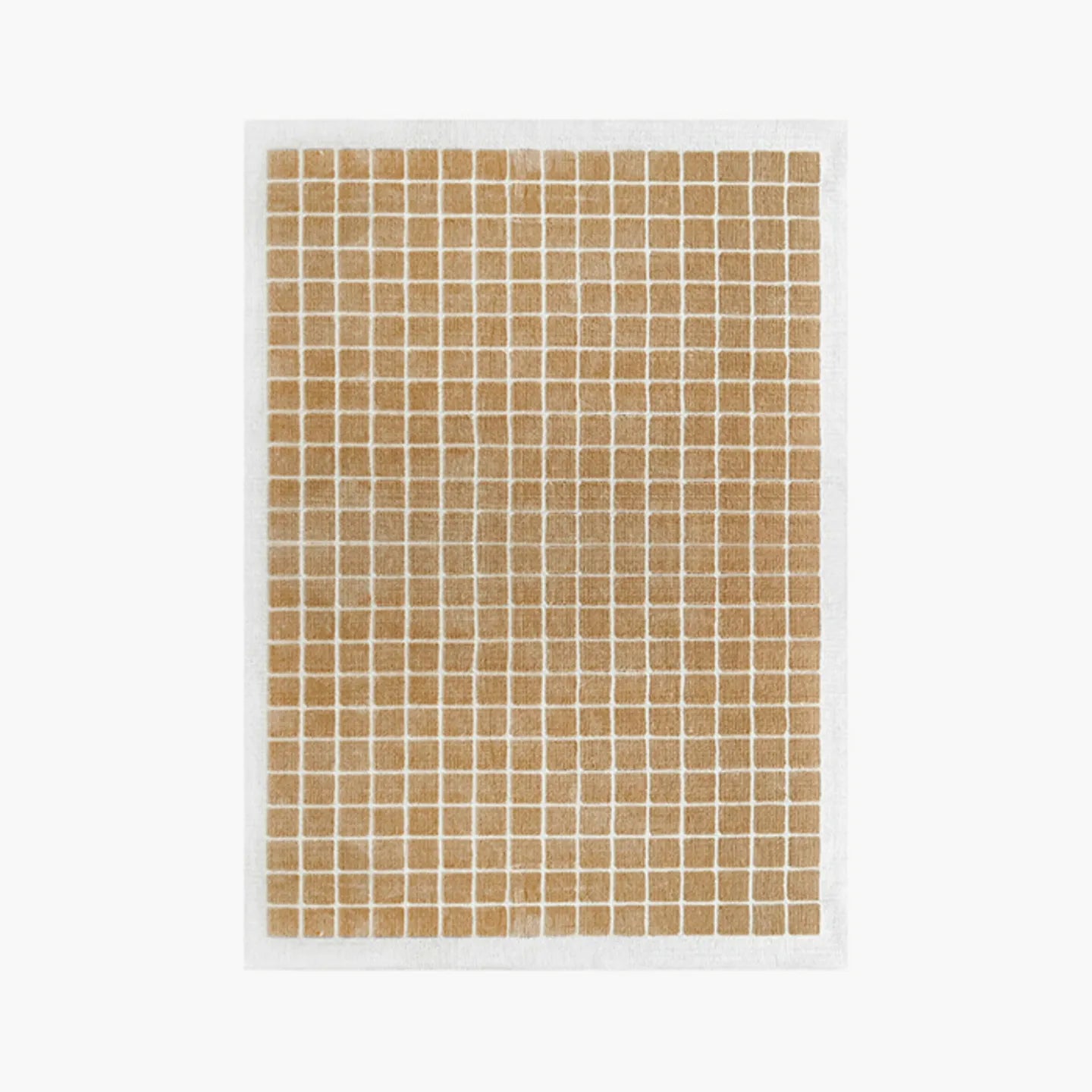 White rug with caramel gold grid pattern by Housenfriends