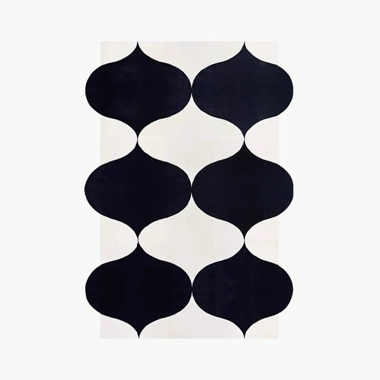 Nova black white modern irregular wavy shaped rug in black and white by Housenfriends on white background