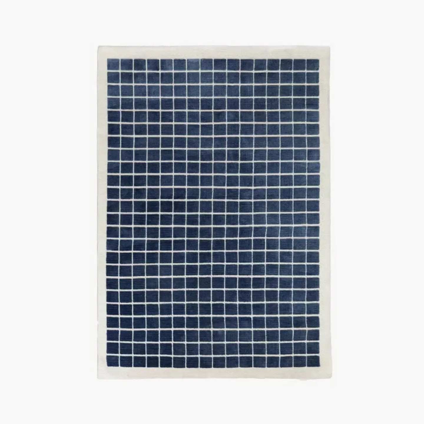 Salina Navy Blue Grid Pattern Modern Rug by Housenfriends on white background