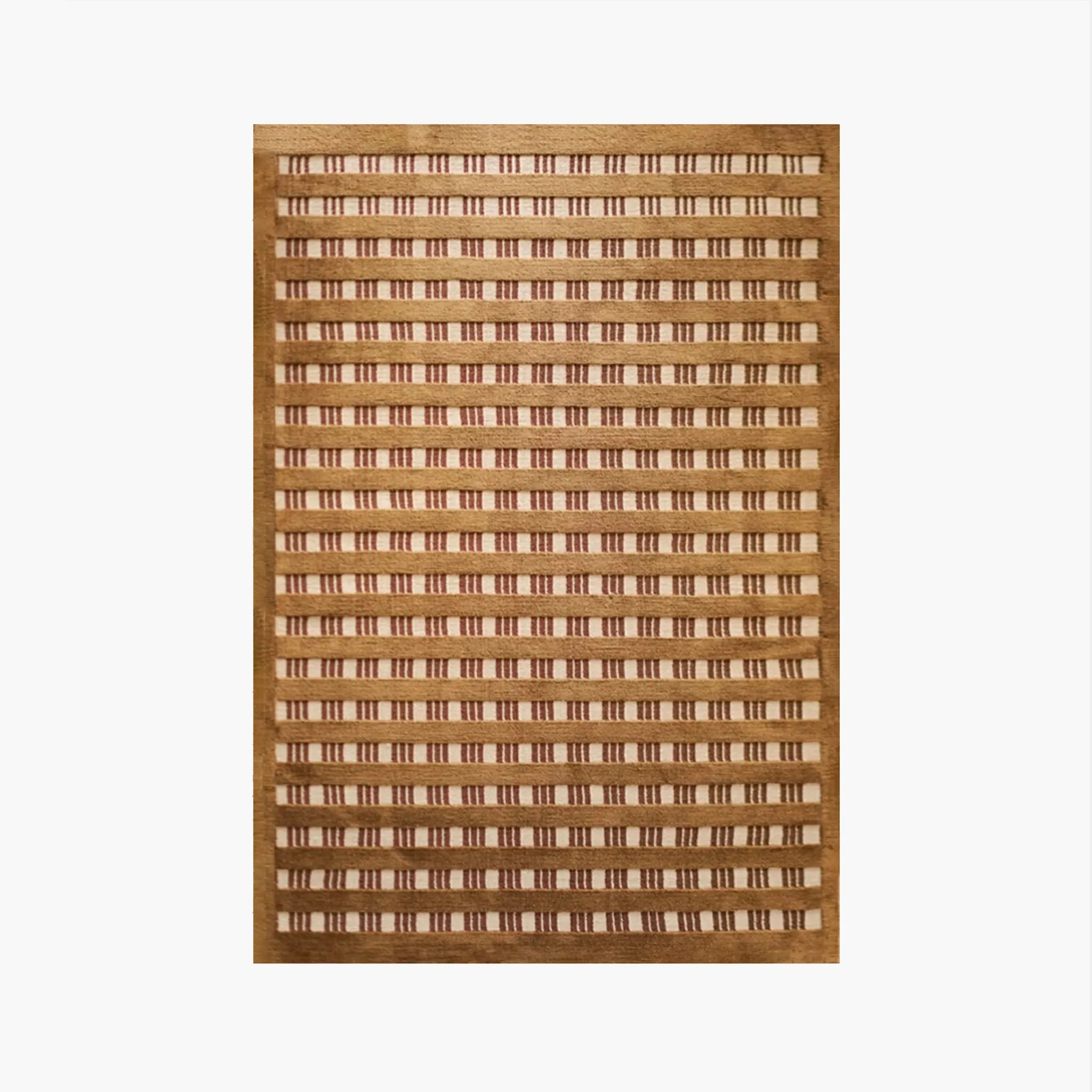 Amber Brown and Cream Checkered Textured Modern Rug by Housenfriends on a white background