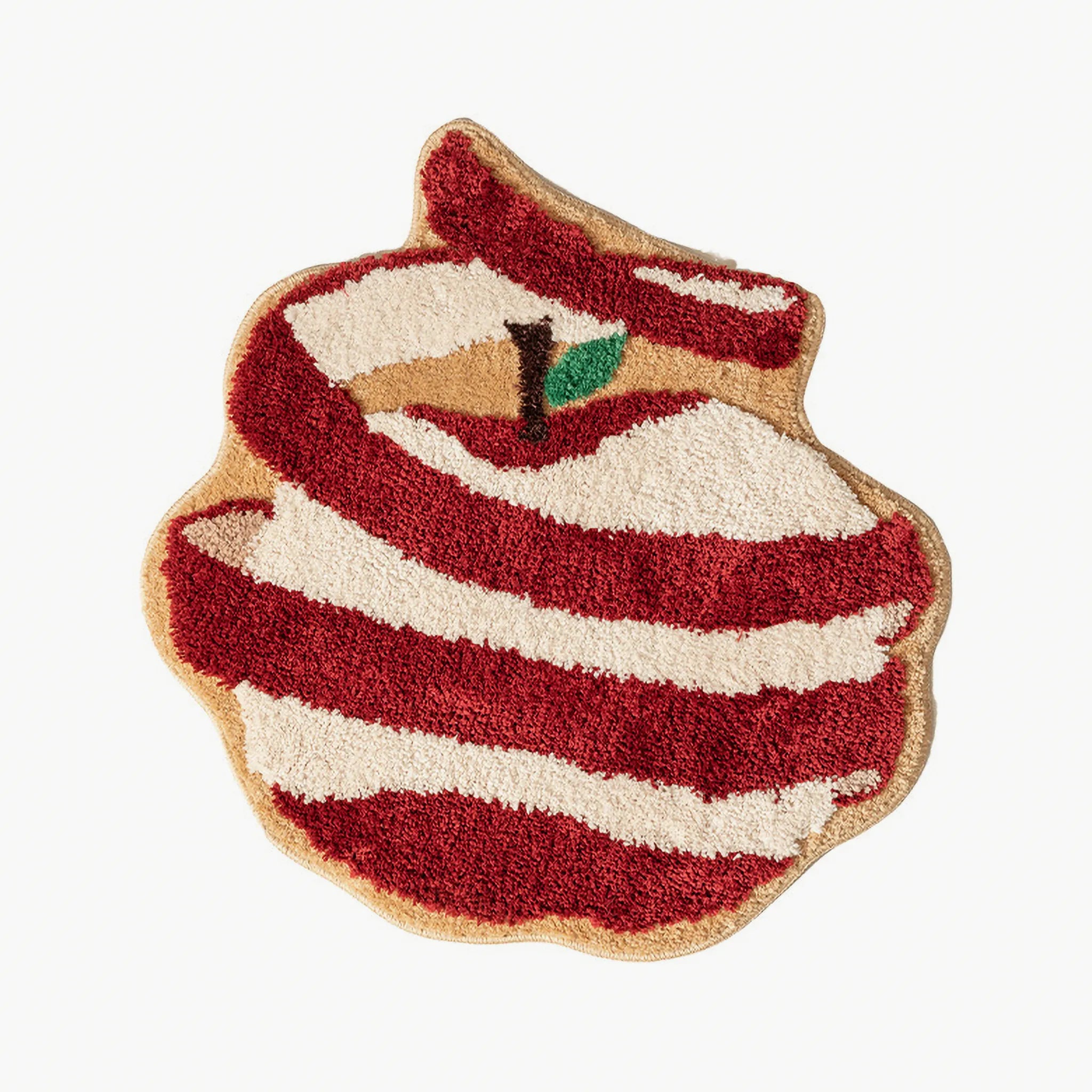 Gala Peeled Red and White Apple Shaped Tufted Rug by Housenfriends on a white background