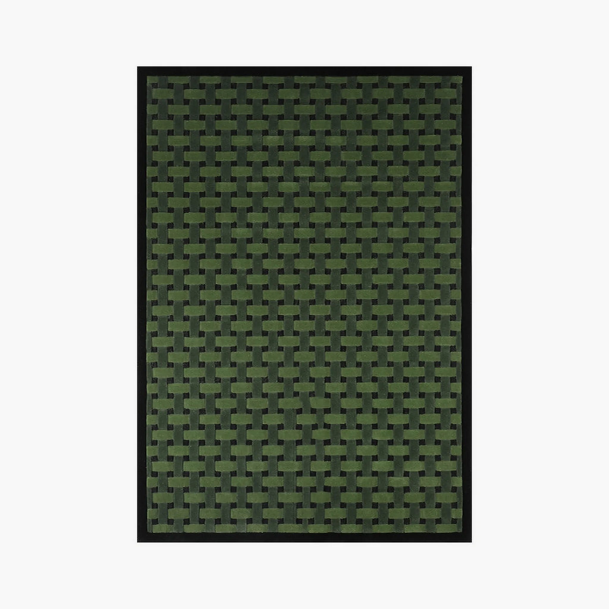 Bambusa Green Woven Grid High Low Tufted Wool Rug by Housenfriends on a white background