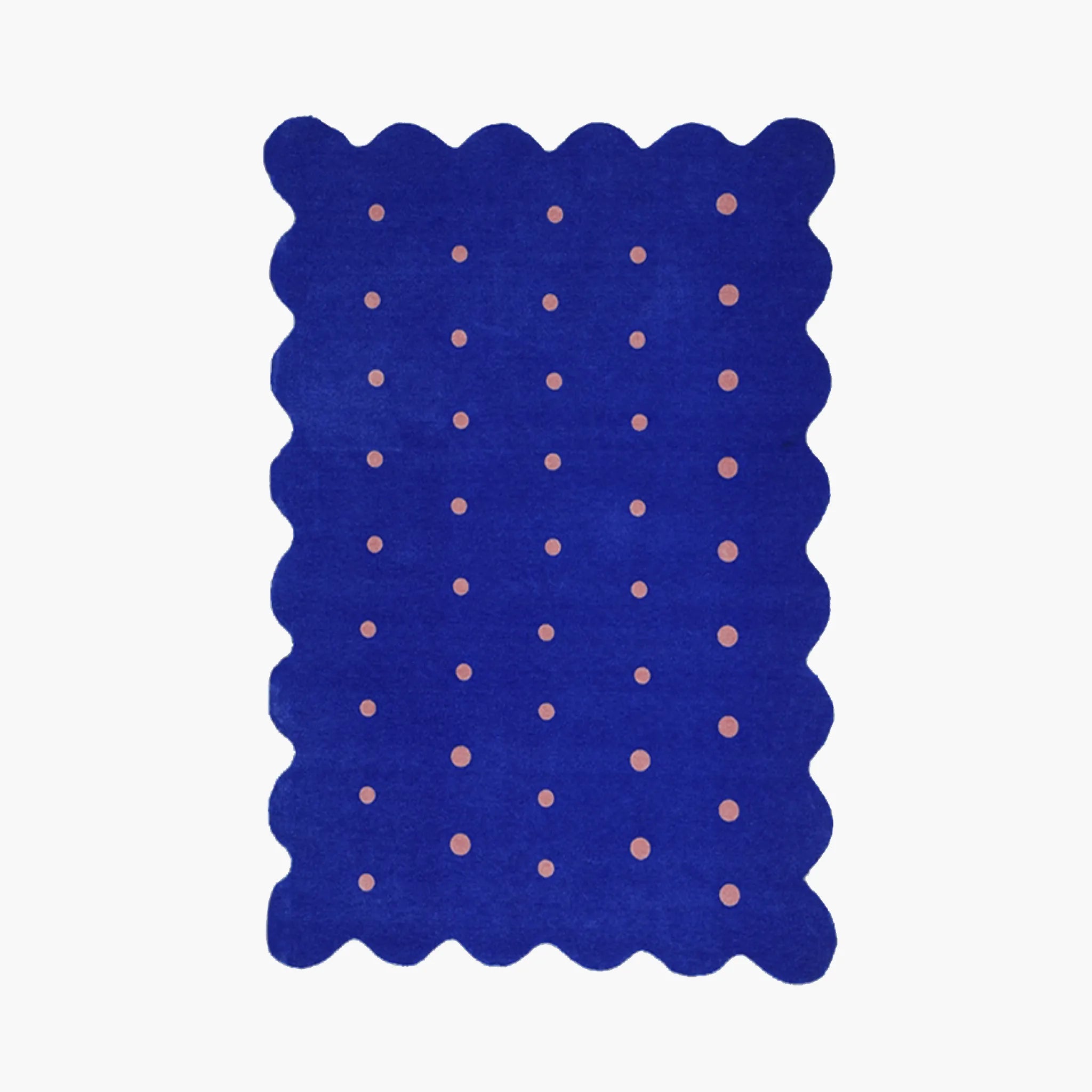 Arden Klein Blue & Pink Polka Dots Scalloped Rug by Housenfriends on white background