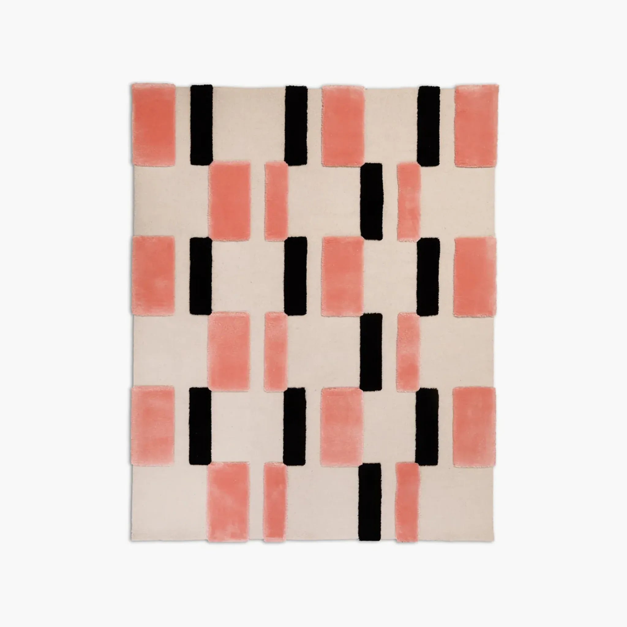 Blush Pink Black Ivory Checkered High Low Wool Rug by Housenfriends on white background