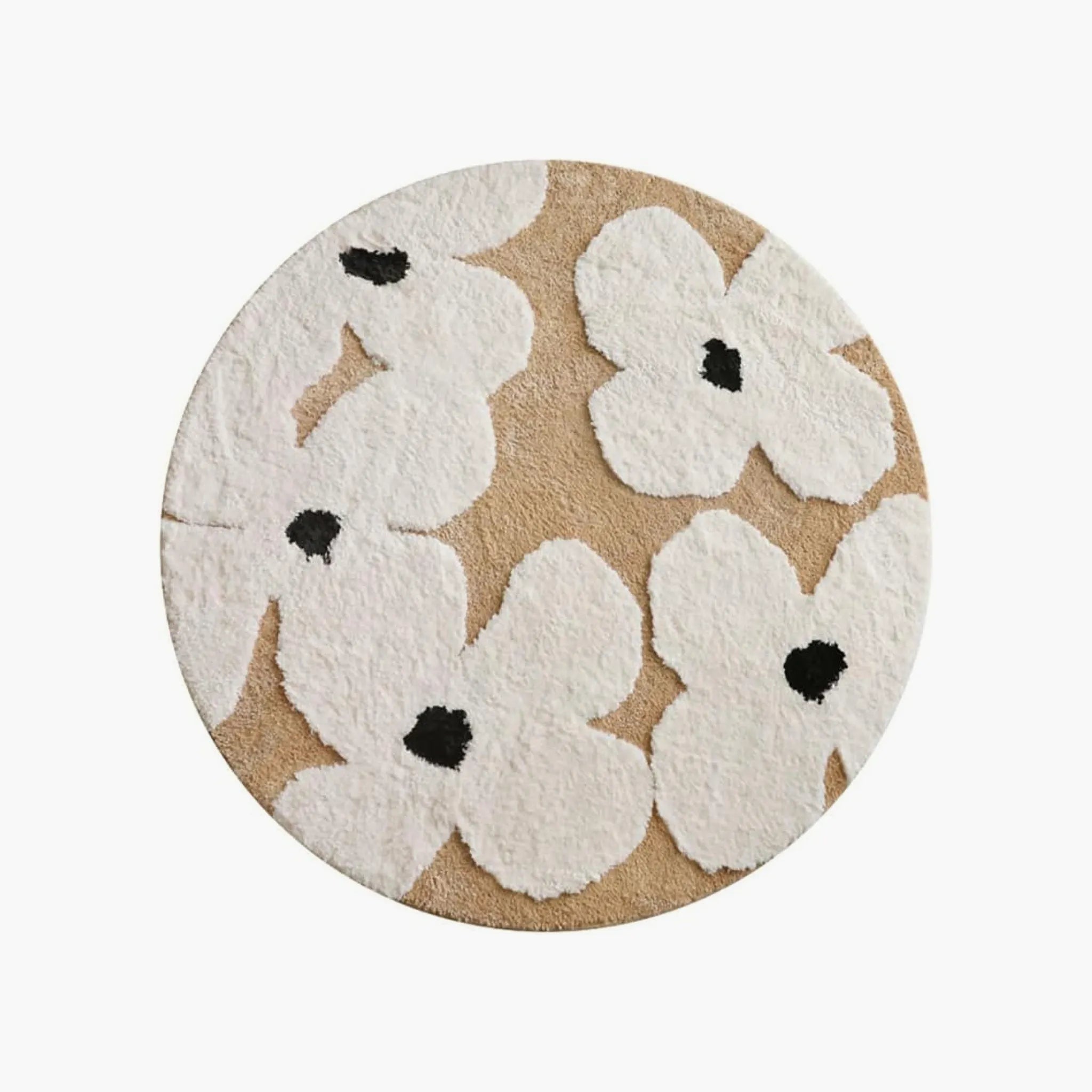 Liora Brown Ivory Floral Round Tufted High Low Rug by Housenfriends on white background