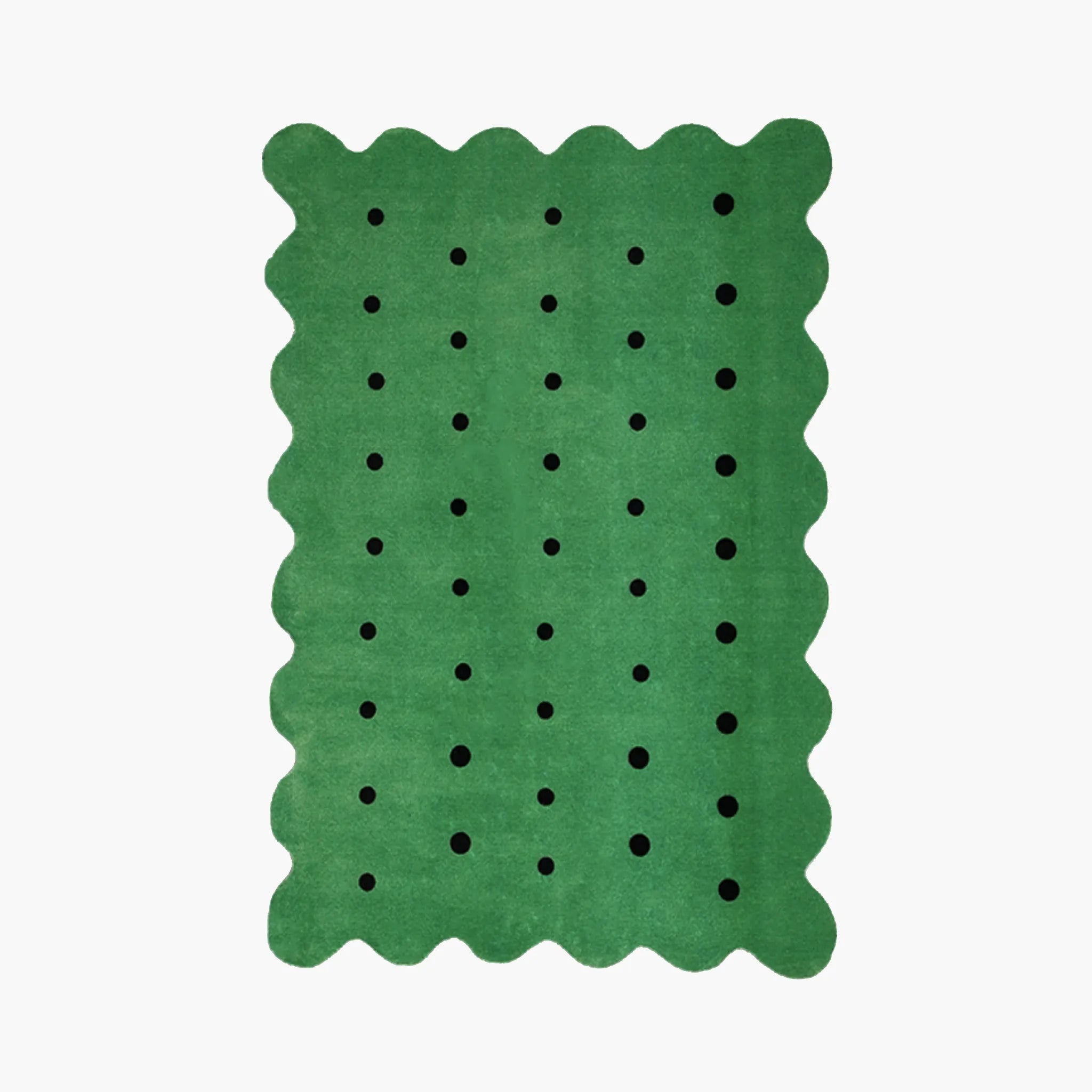 Arden Green & Black Polka Dots Scalloped Rug by Housenfriends on white background