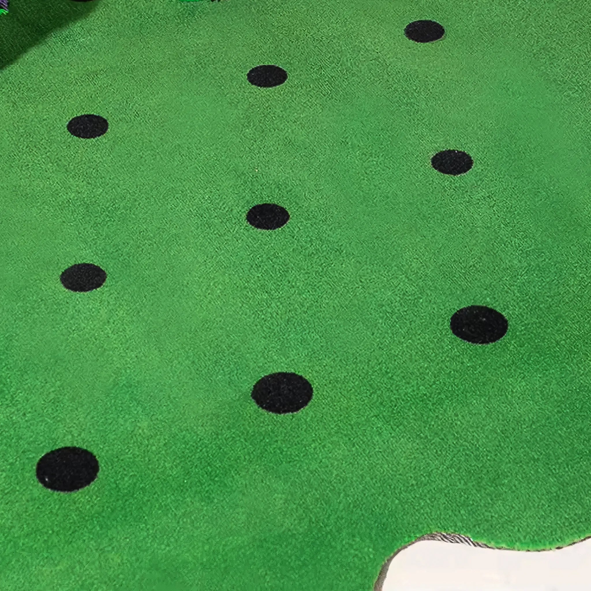 Close-up of Arden Green & Black Polka Dots Scalloped Rug by Housenfriends