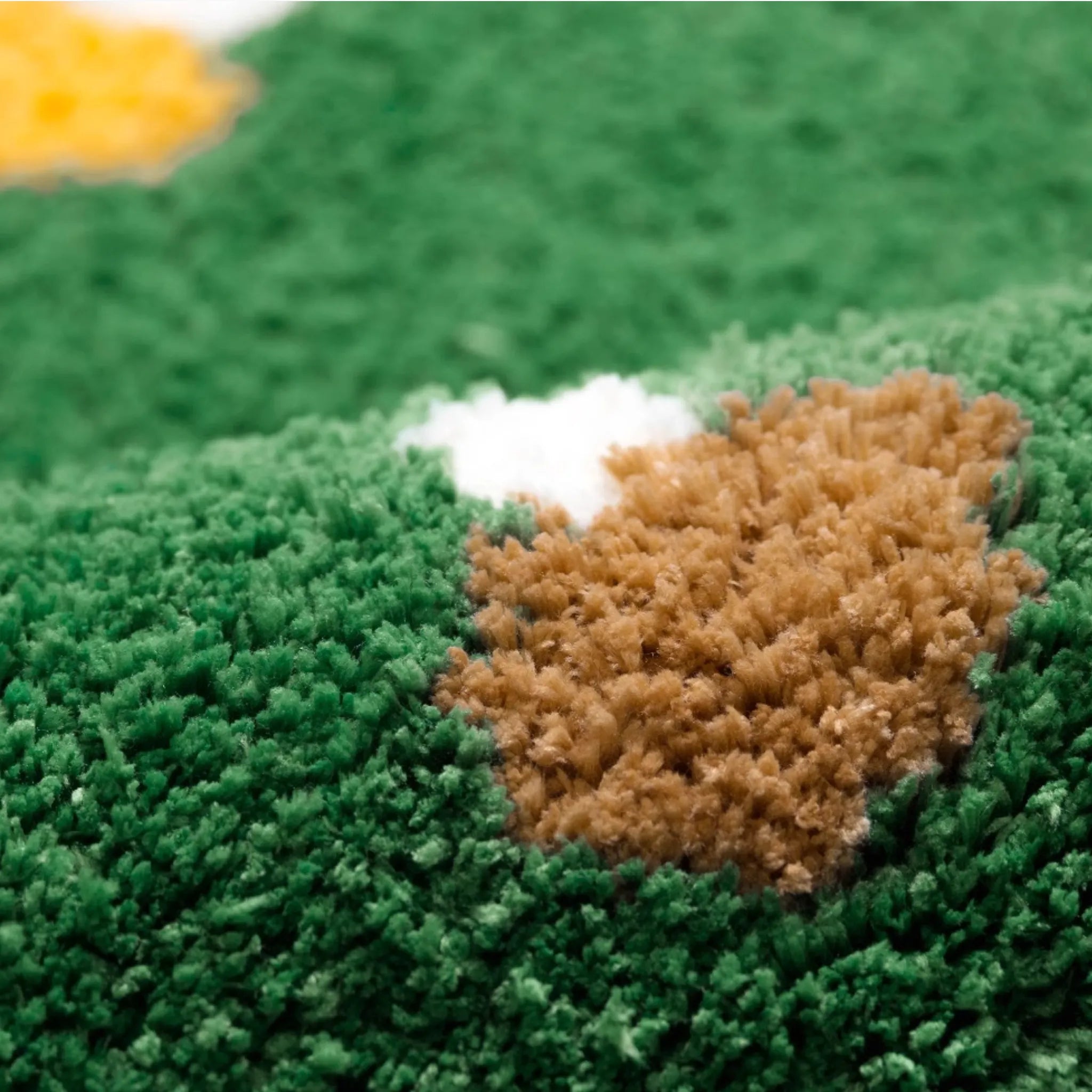 Close-up of a textured green surface of Elora Moss Green Round Mushroom Tufted Rug by Housenfriends