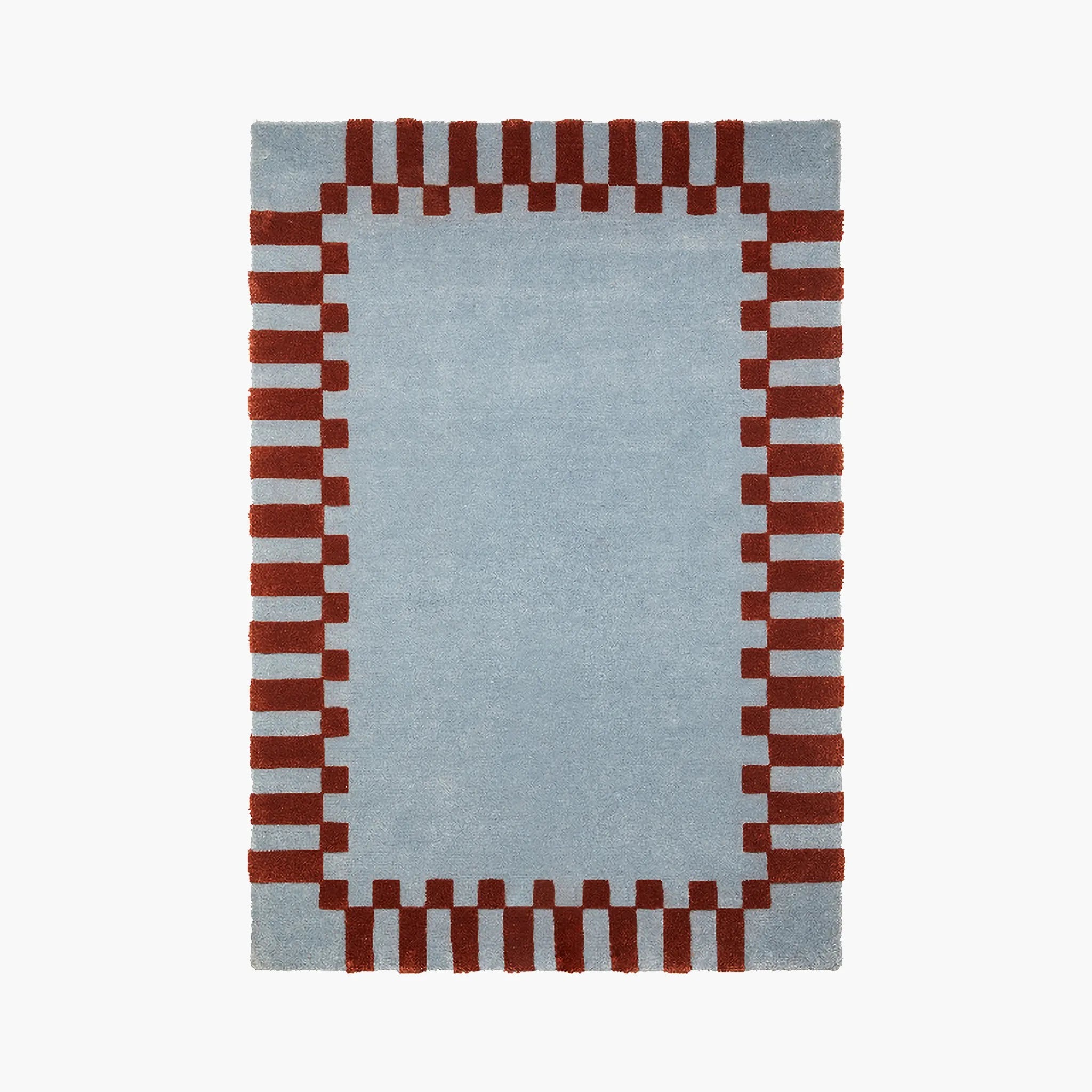 Acropolis Slate Blue and Red High Low Wool Rug by Housenfriends on a white background