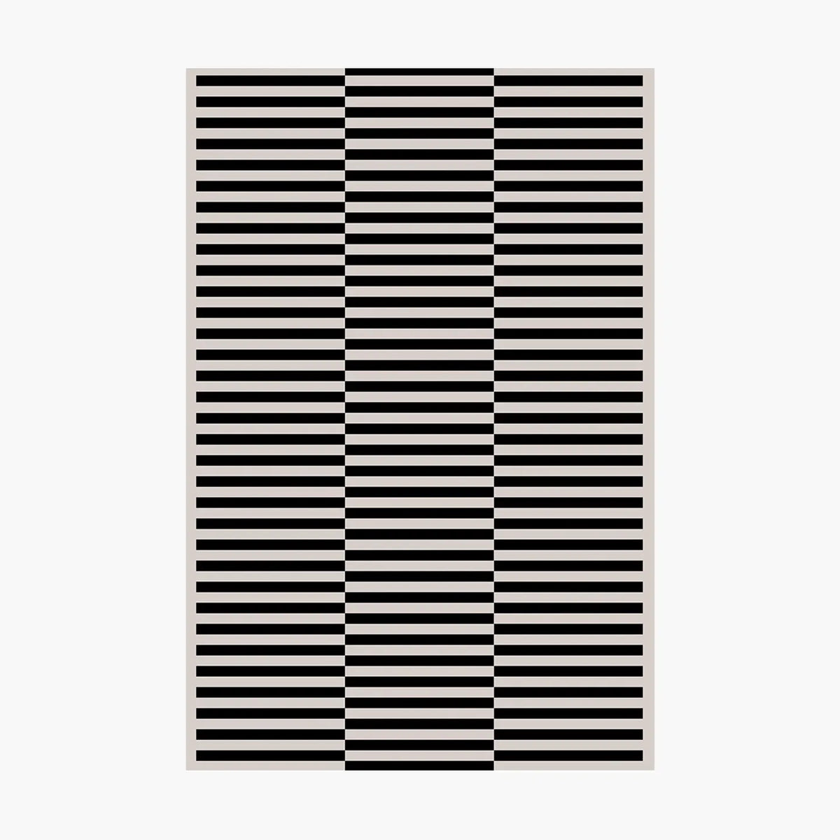 Stockholm Black and White Modern Offset Stripe Rug by Housenfriends on a white background