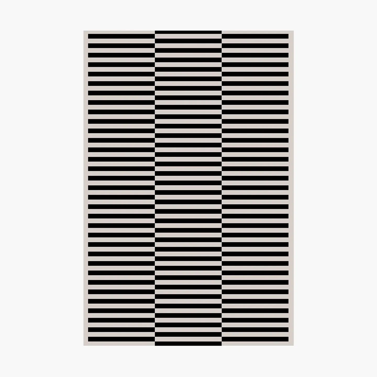 Stockholm Black and White Modern Offset Stripe Rug by Housenfriends on a white background