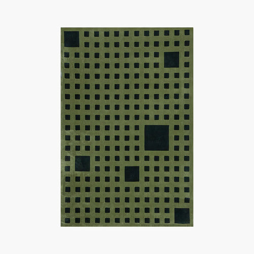 Tessera Olive Green Grid Modern High Low Rug by Housenfriends on white background