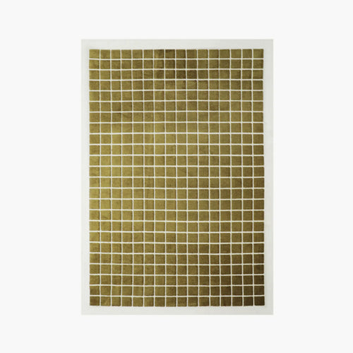 Olive Green Check High Low Modern Rug by Housenfriends on white background