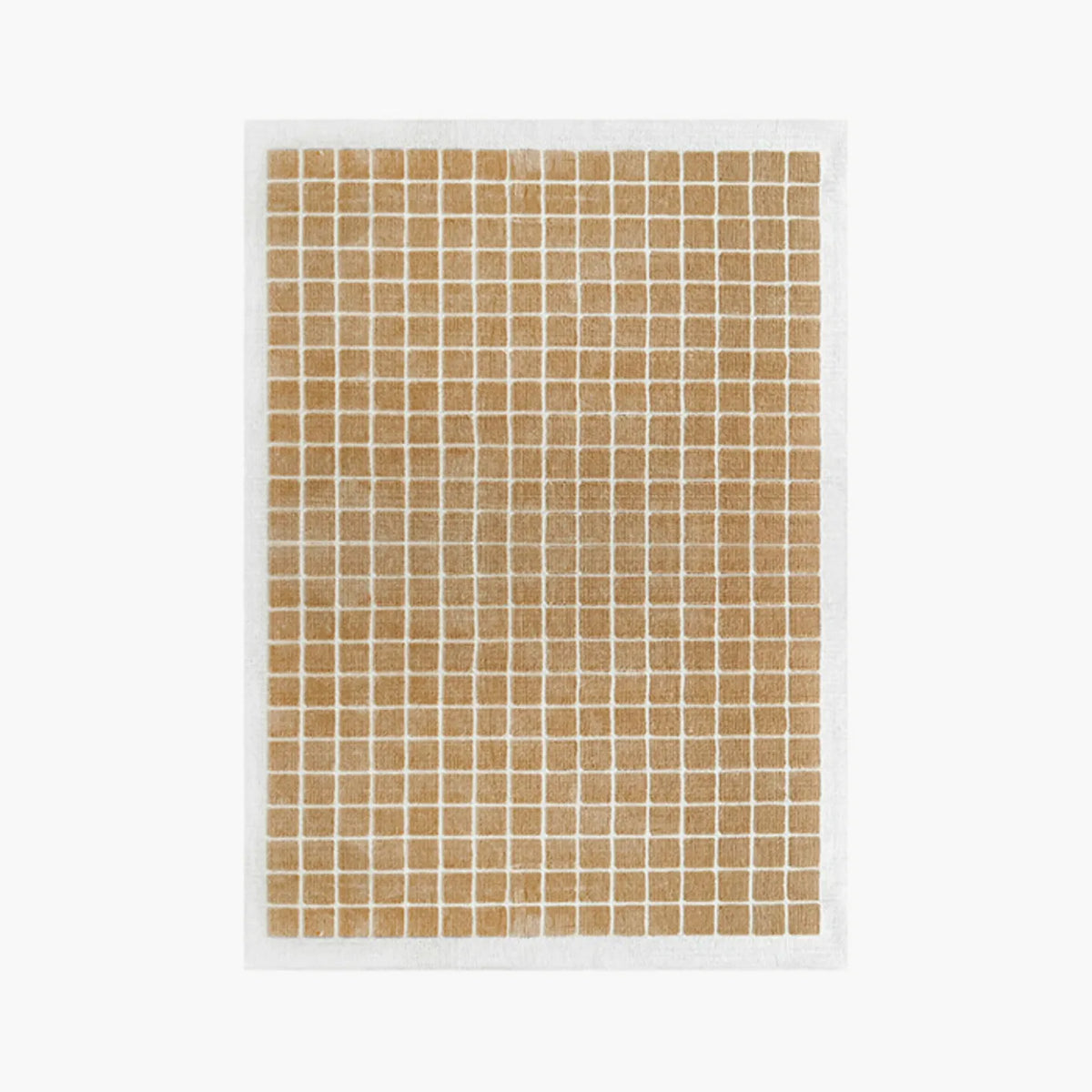 White rug with caramel gold grid pattern by Housenfriends