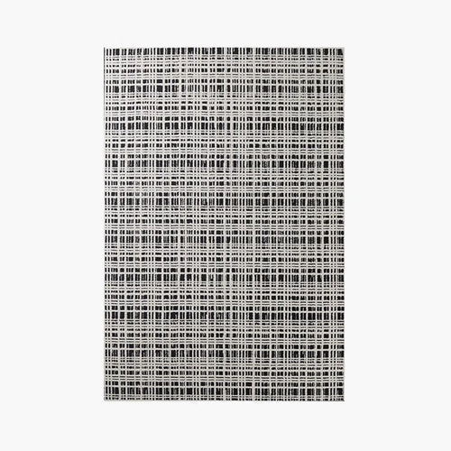 Jules Black White Modern Grid Pattern Rug by Housenfriends on a white background