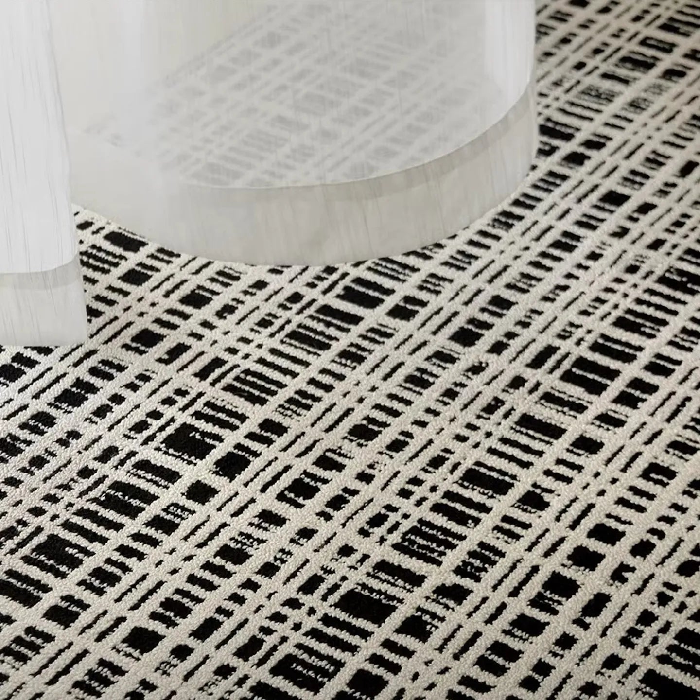 Fabric details of Jules Black White Modern Grid Pattern Rug by Housenfriends