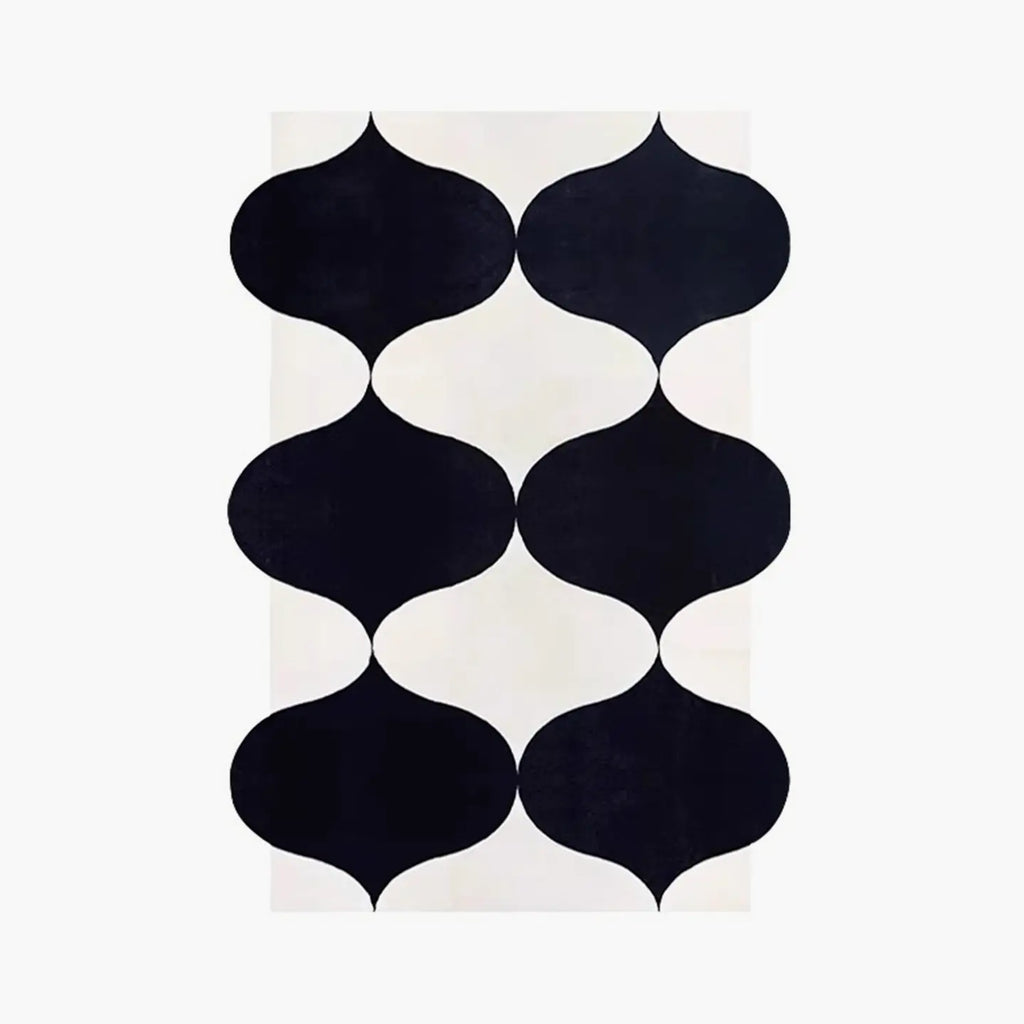 Nova black white modern irregular wavy shaped rug in black and white by Housenfriends on white background