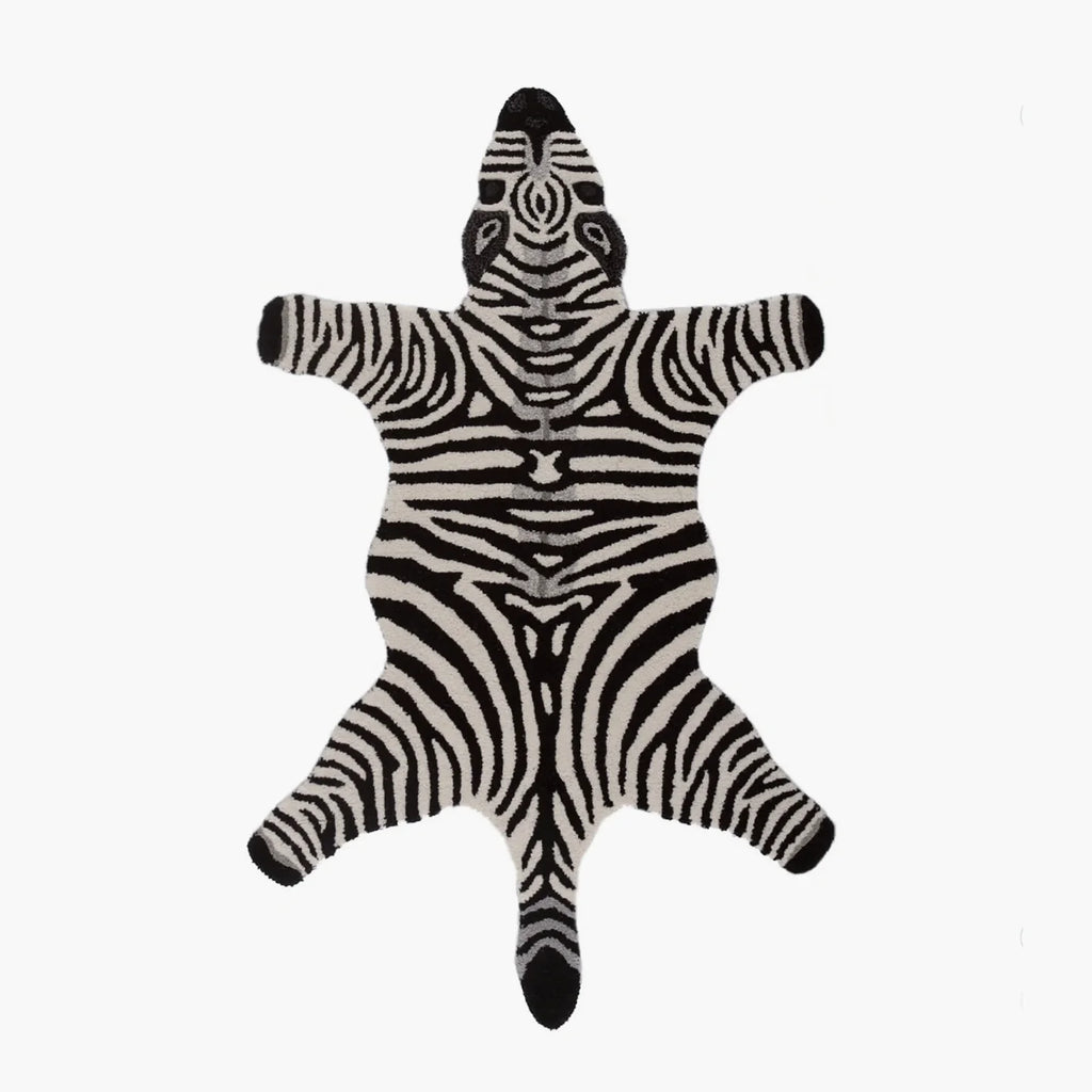 Zibi small zebra animal shaped rug in black and white by Housenfriends on white background