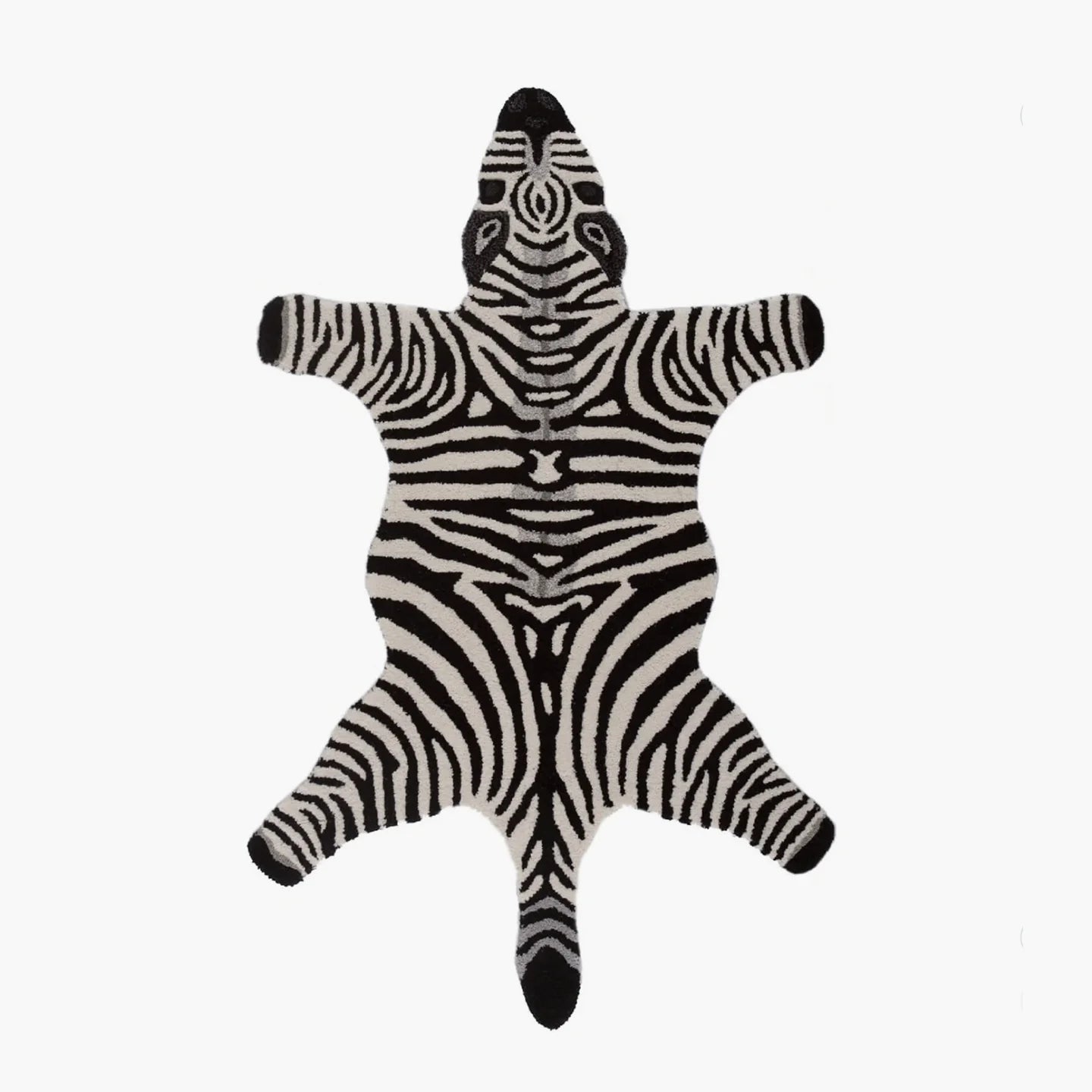 Zibi small zebra animal shaped rug in black and white by Housenfriends on white background