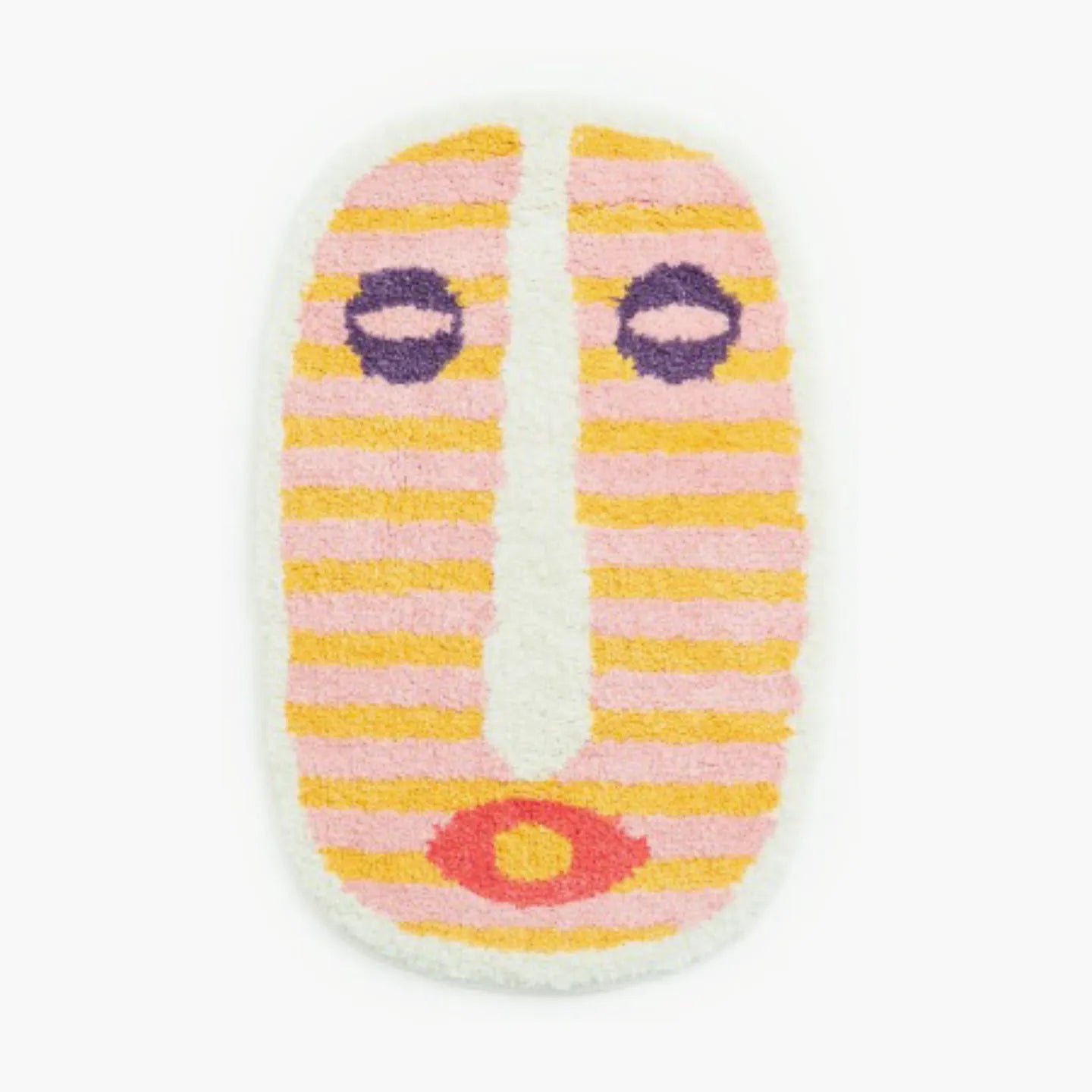 Milo Pink Small Oval Shaggy Modern African Mask Rug by Housenfriends on white background