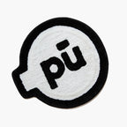 Pu white small shaggy graphic emblem rug with black outline by Housenfriends on white background