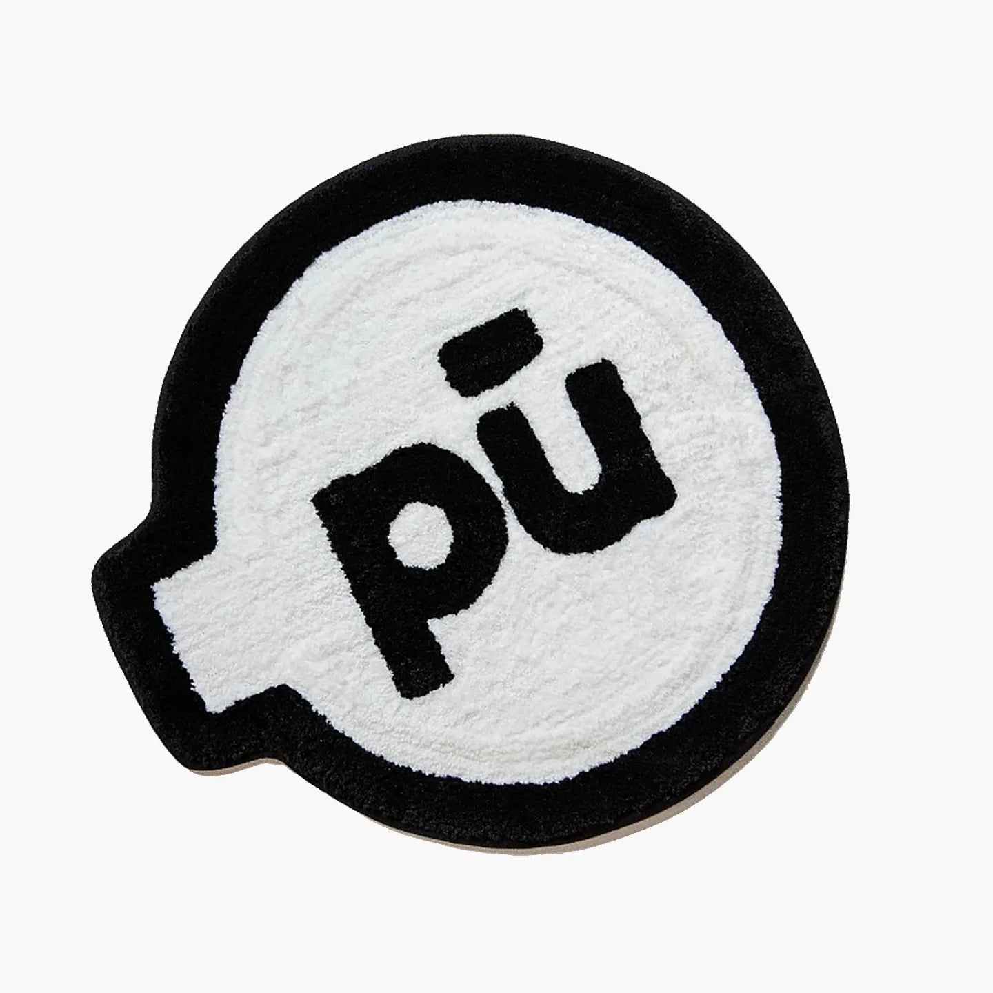 Pu white small shaggy graphic emblem rug with black outline by Housenfriends on white background