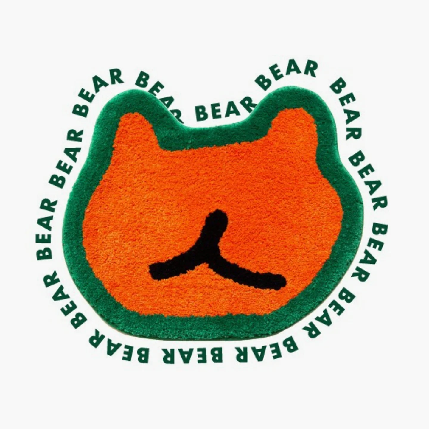 Doki orange small shaggy bear-shaped rug with green outline by Housenfriends on white background