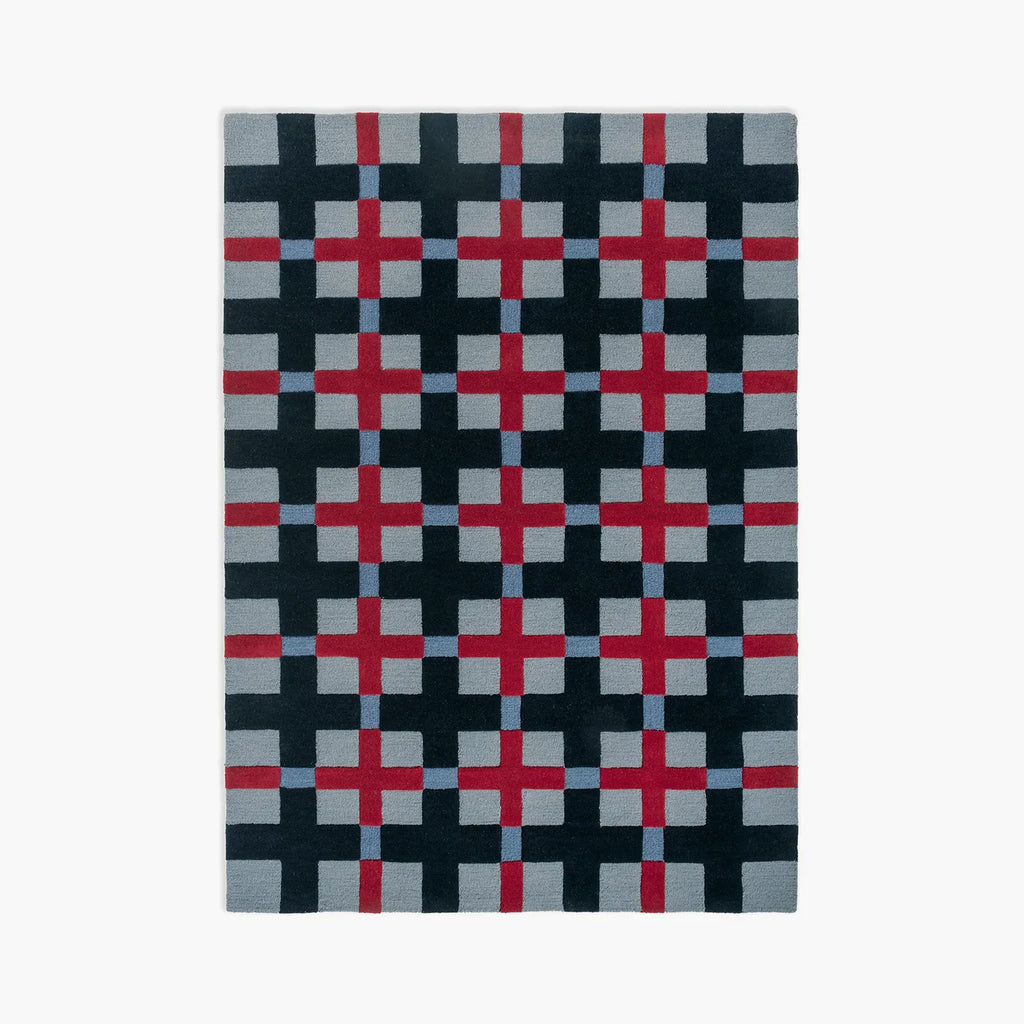 Juno Navy Red Dusty Blue Checkered Tufted Rug by Housenfriends on a white background
