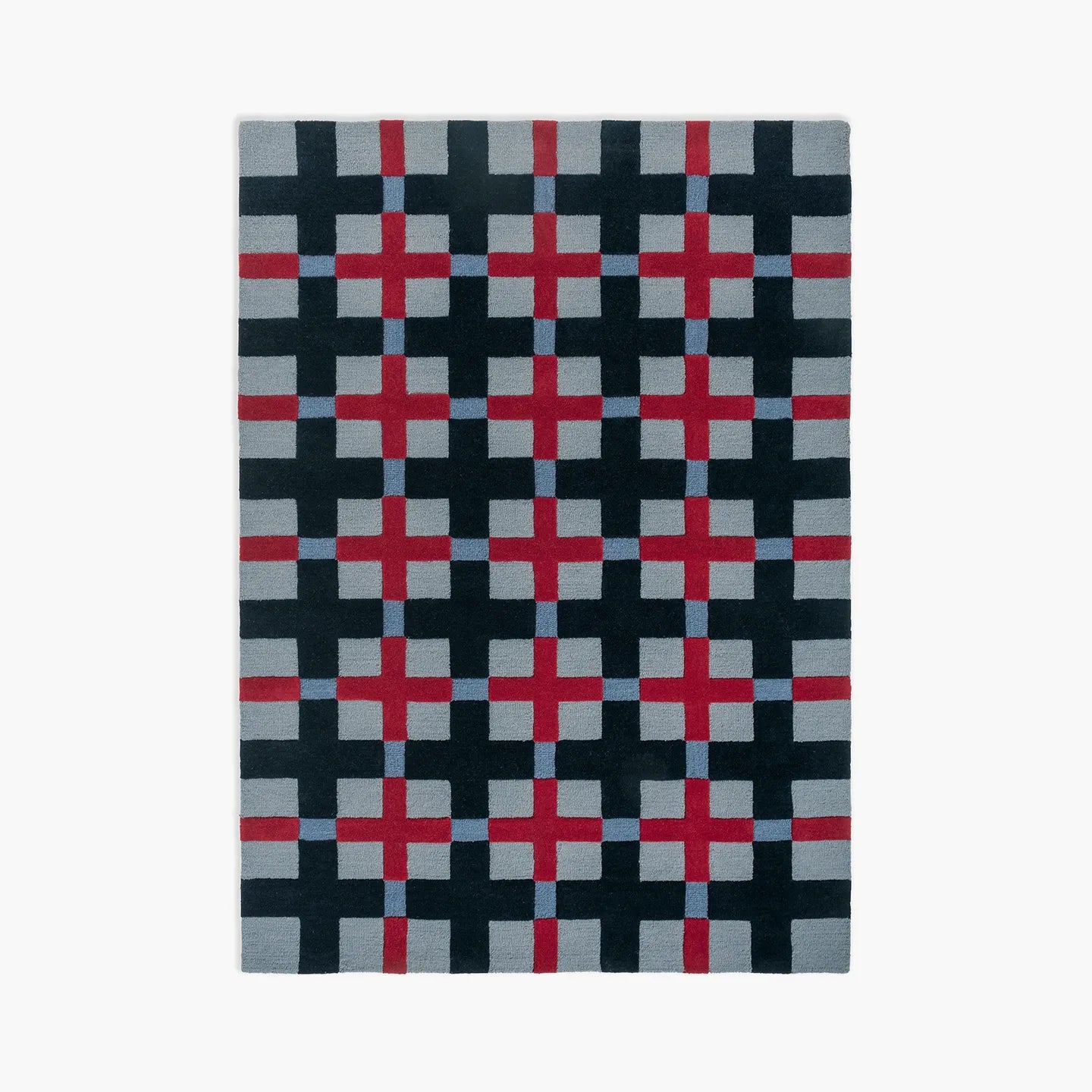 Juno Navy Red Dusty Blue Checkered Tufted Rug by Housenfriends on a white background