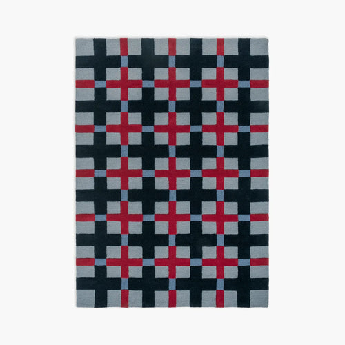 Juno Navy Red Dusty Blue Checkered Tufted Rug by Housenfriends on a white background