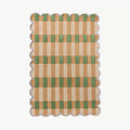 Vera pastel green and orange gingham scalloped rug by Housenfriends on white background