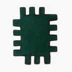 Biscuit green shaggy abstract geometric rug with irregular jagged edges and black border by Housenfriends