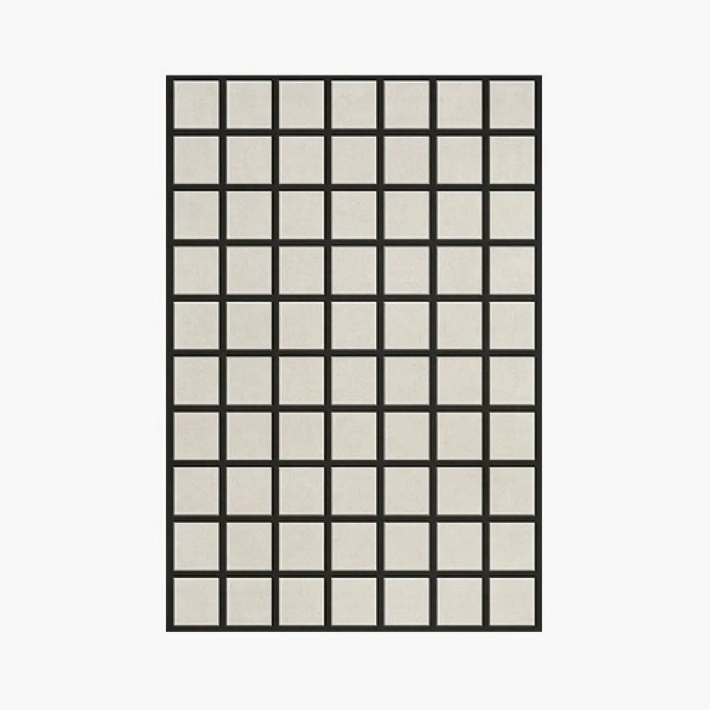 Studio Black and Cream Modern Grid Cut Pile Rug by Housenfriends on a white background