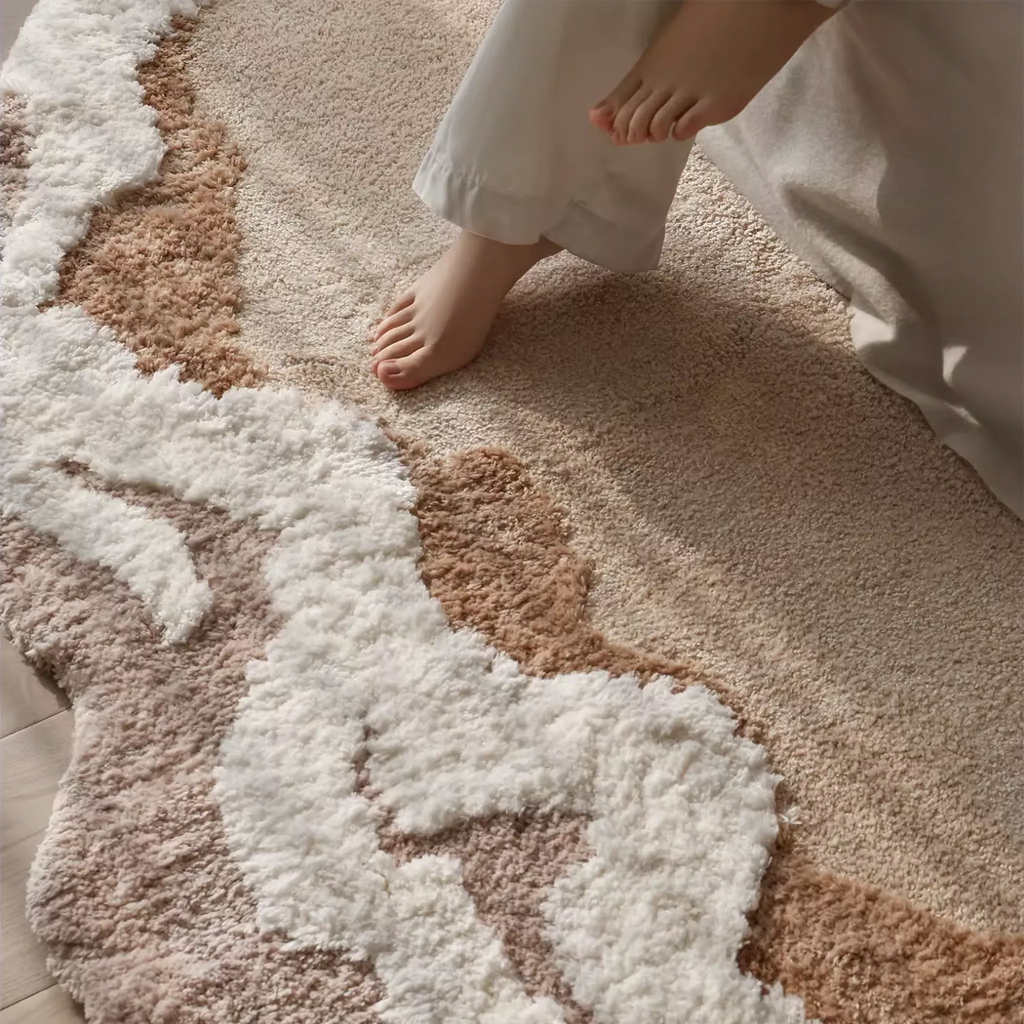 Alba Sand & Cream Mountain-Shaped High-Low Tufted Runner Rug by Housenfriends, plush ridge texture under bare feet