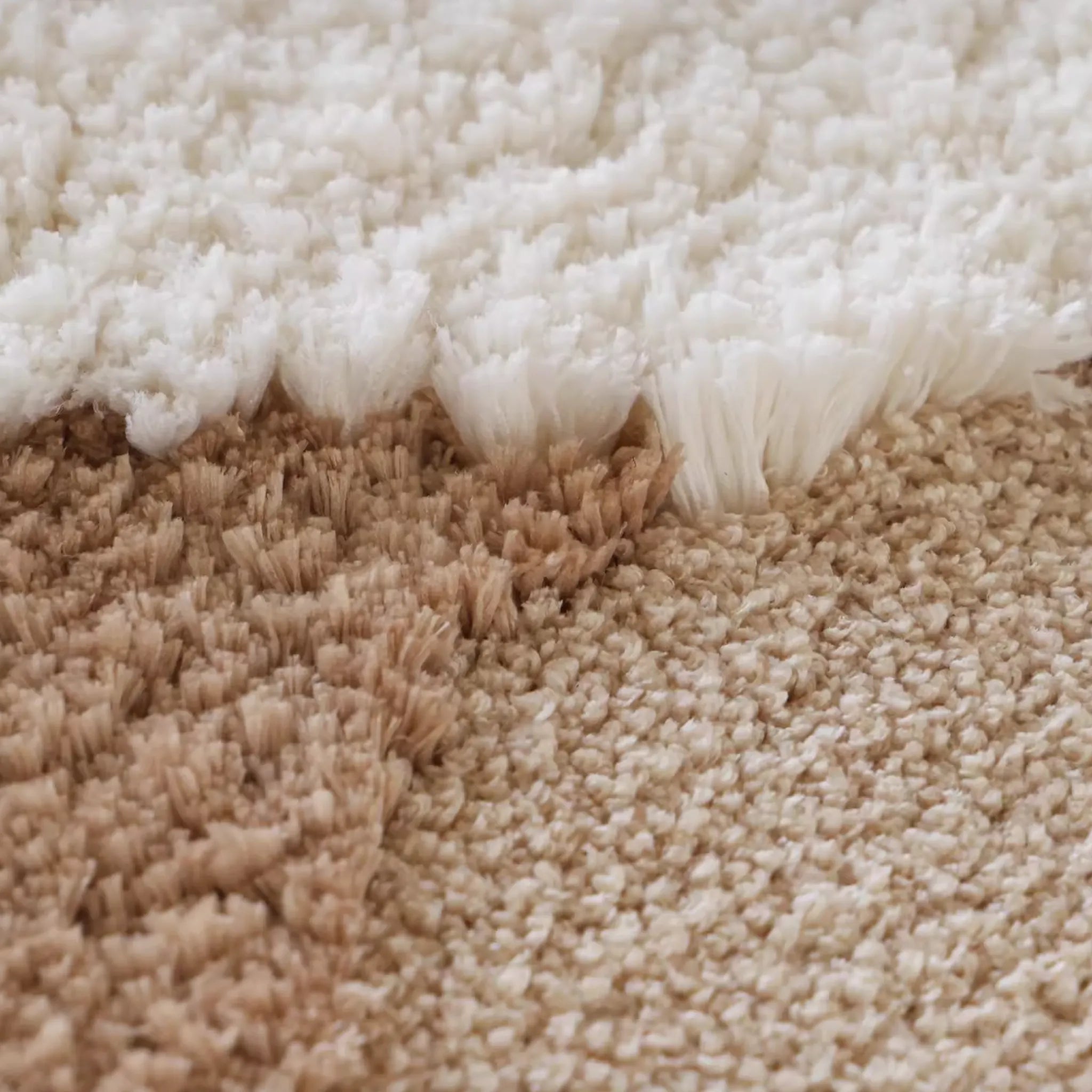 Alba Sand & Cream Mountain-Shaped High-Low Tufted Runner Rug by Housenfriends, macro detail of sculpted high-low ridge-line