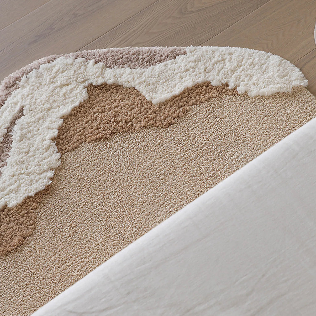 Alba Sand & Cream Mountain-Shaped High-Low Tufted Runner Rug by Housenfriends, wavy edge and clean bound finish detail