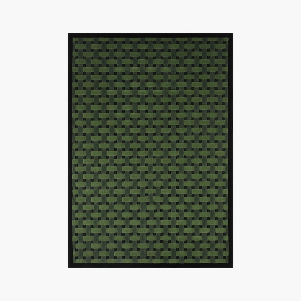 Bambusa Green Woven Grid High Low Tufted Wool Rug
