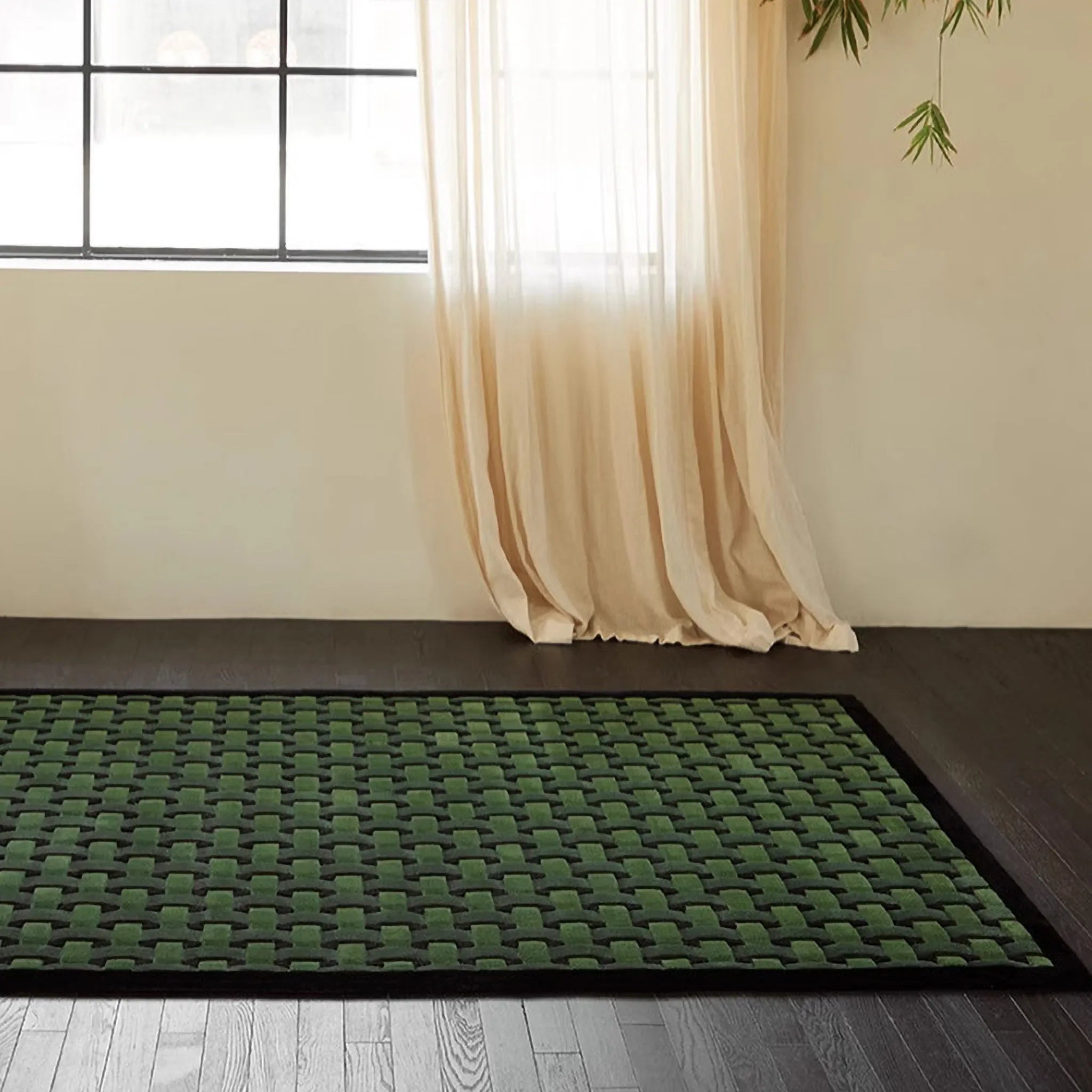 Bambusa Green Woven Grid High Low Tufted Wool Rug