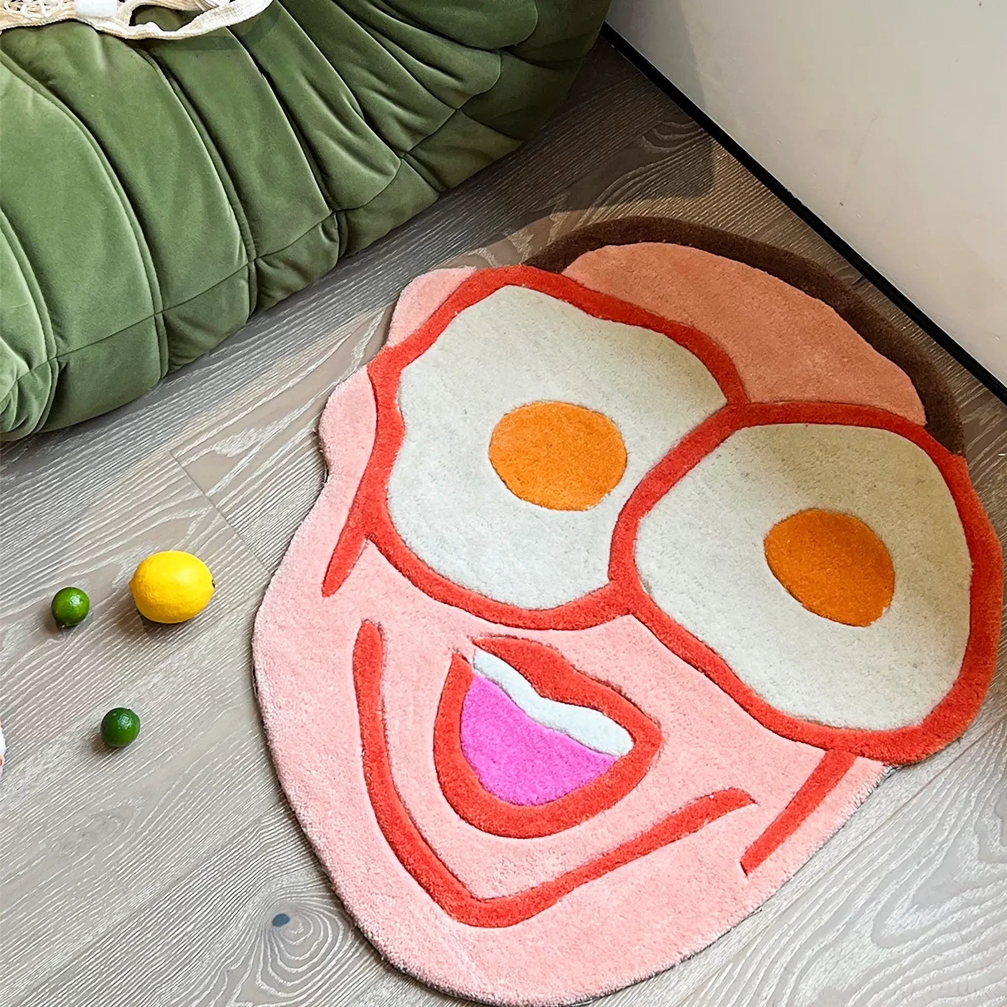 Benny Pink Goofy Fried Egg Face Shaped Tufted Rug