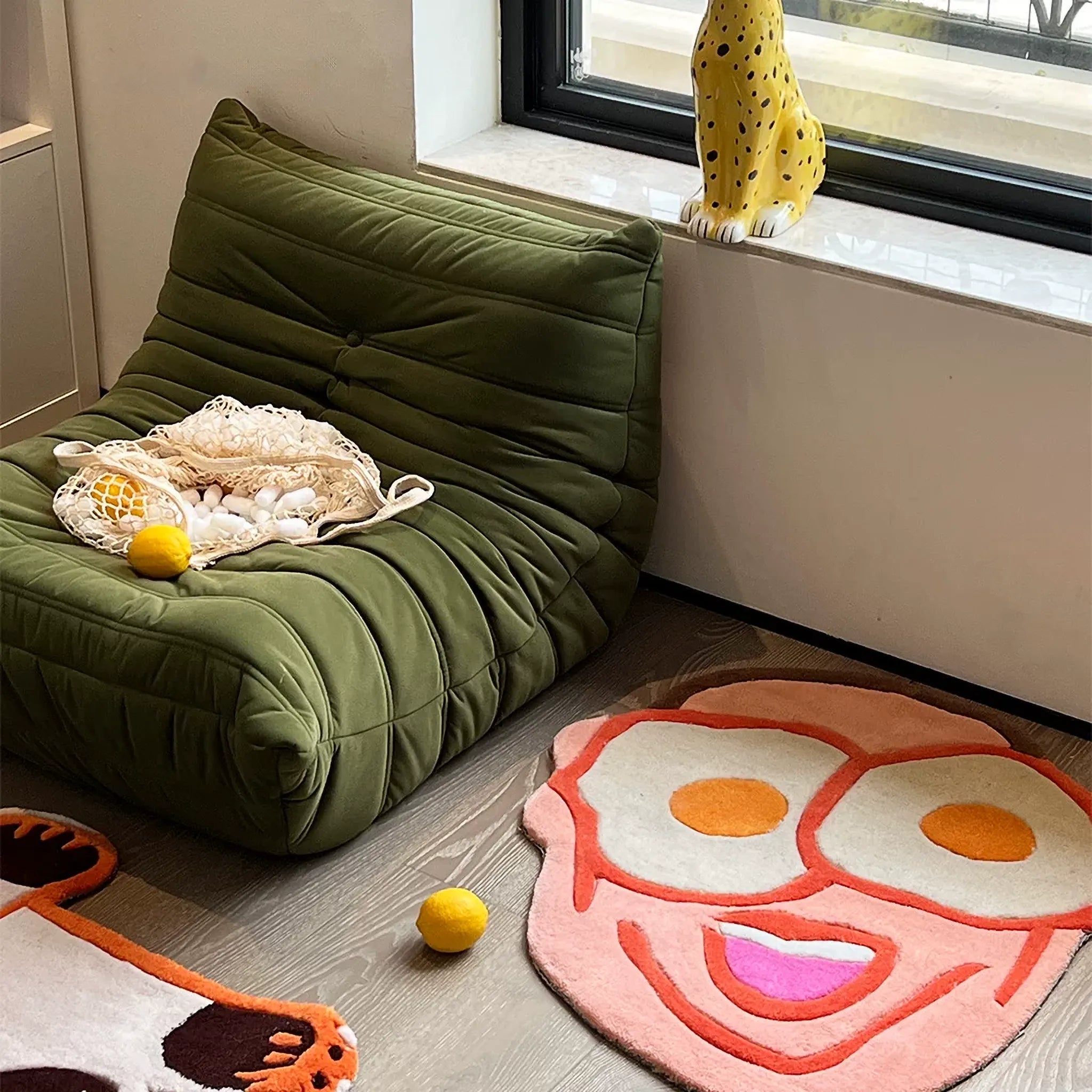 Benny Pink Goofy Fried Egg Face Shaped Tufted Rug