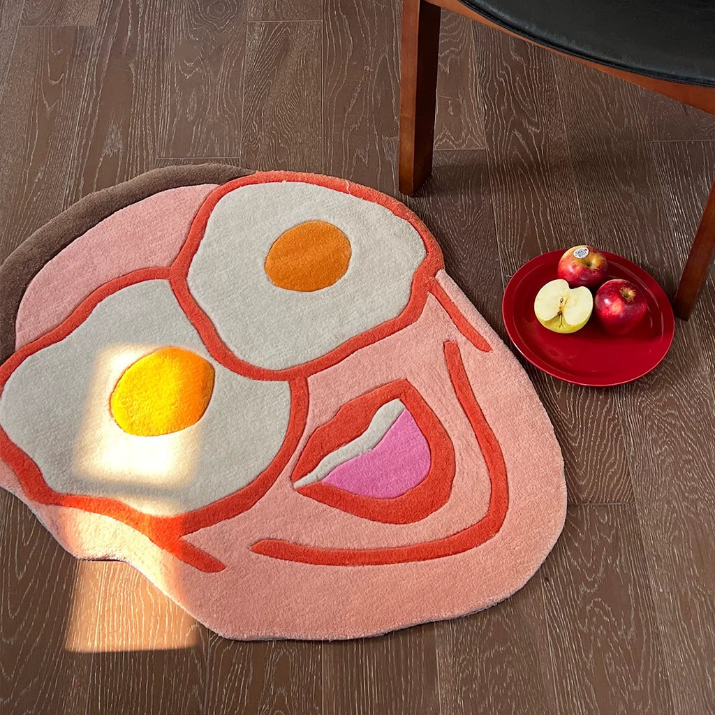 Benny Pink Goofy Fried Egg Face Shaped Tufted Rug