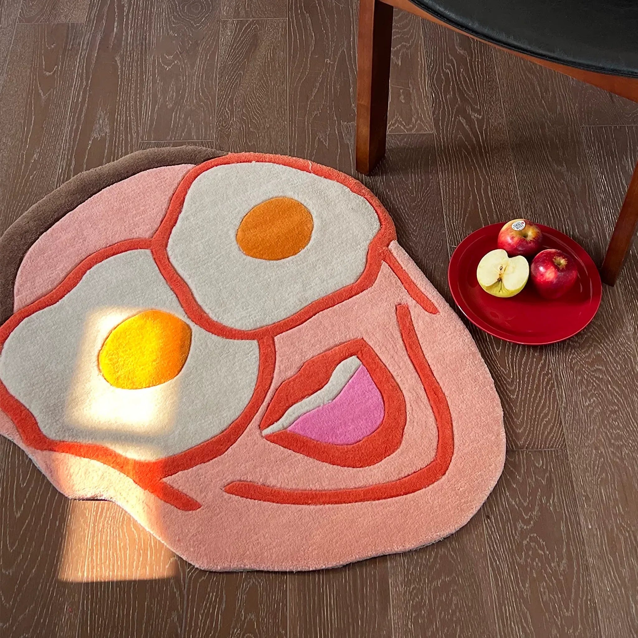 Benny Pink Goofy Fried Egg Face Shaped Tufted Rug