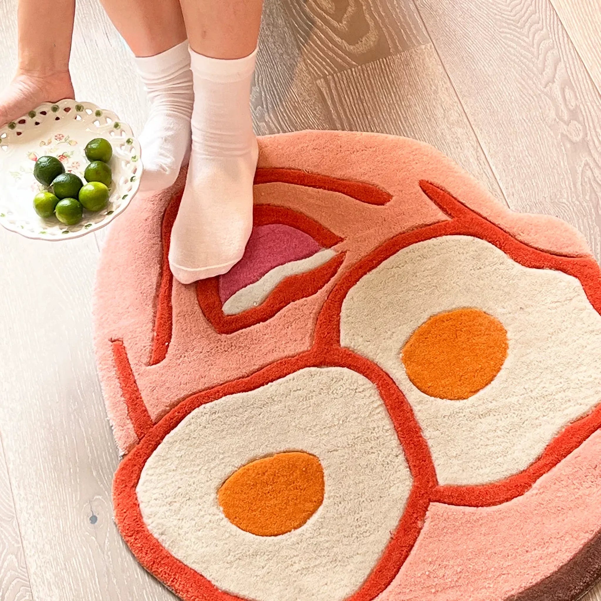 Benny Pink Goofy Fried Egg Face Shaped Tufted Rug