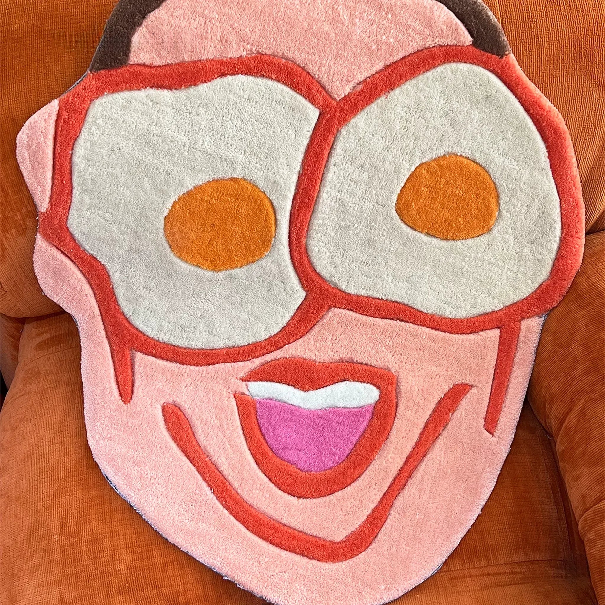 Benny Pink Goofy Fried Egg Face Shaped Tufted Rug