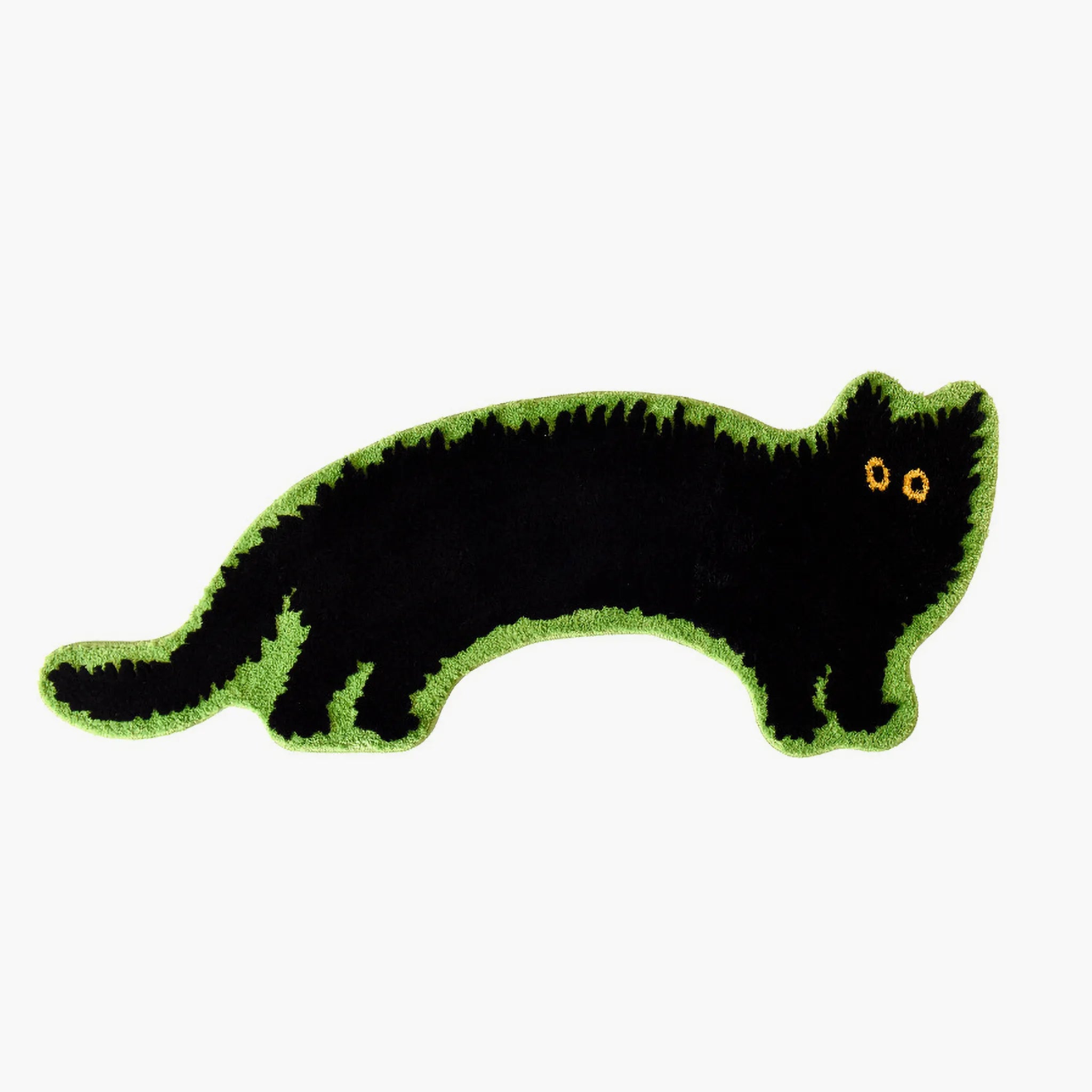 Black Quirky Arched Cat Shaped Tufted Rug by Housenfriends on a white background