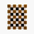 Brown Black Ivory Checkered Irregular High Low Wool Rug by Housenfriends on white background