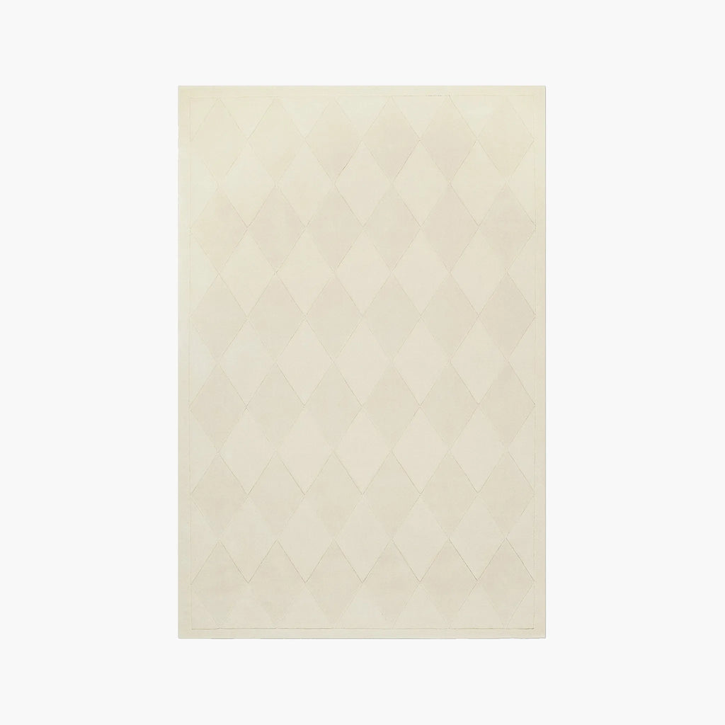 Cream Diamond Modern High Low Hand Tufted Rug by Housenfriends on a white background
