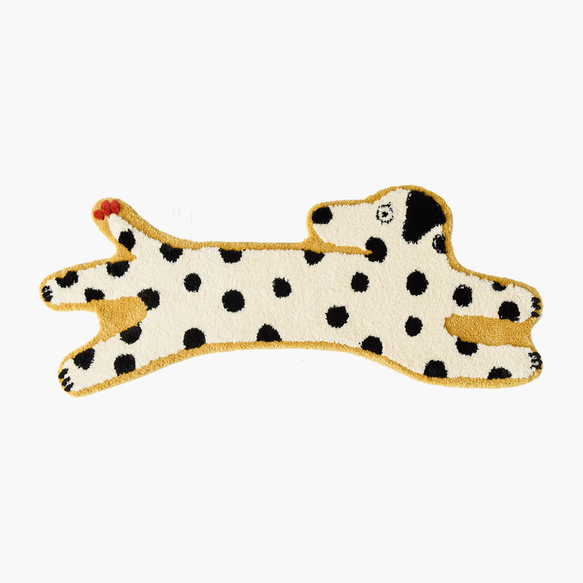 Dalmatian Yellow Outlined White Dog Shaped Tufted Rug by Housenfriends on a white background
