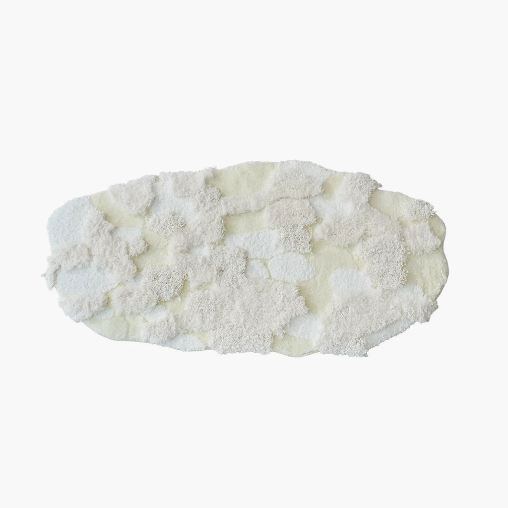 Eira Off White Irregular Cloud Patch High Low Tufted Rug on a white background